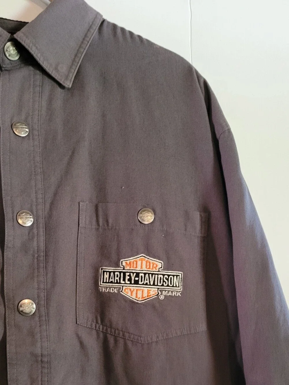 Harley-Davidson Rare 2007 Canvas Shacket Shirt Jacket Plaid Flannel Lining Biker